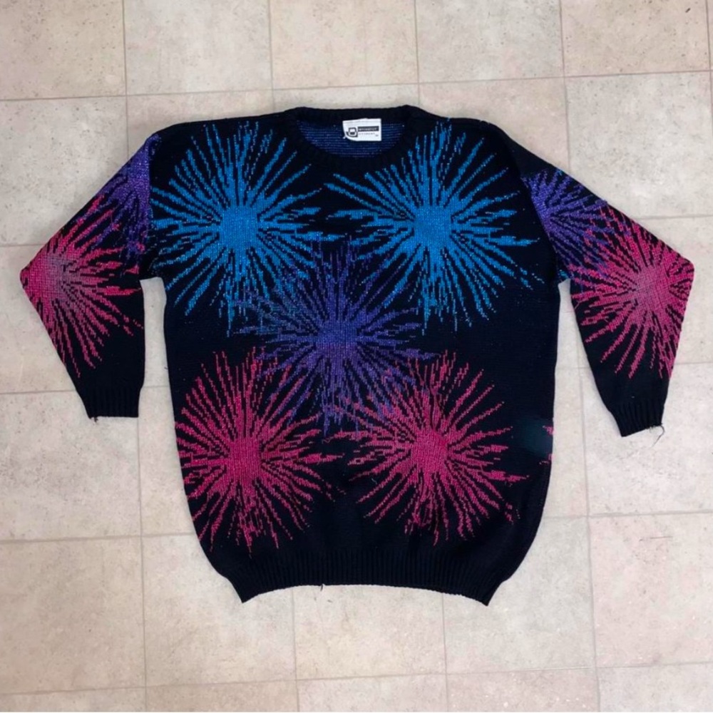 Black Sweater with Colorful Starburst Design